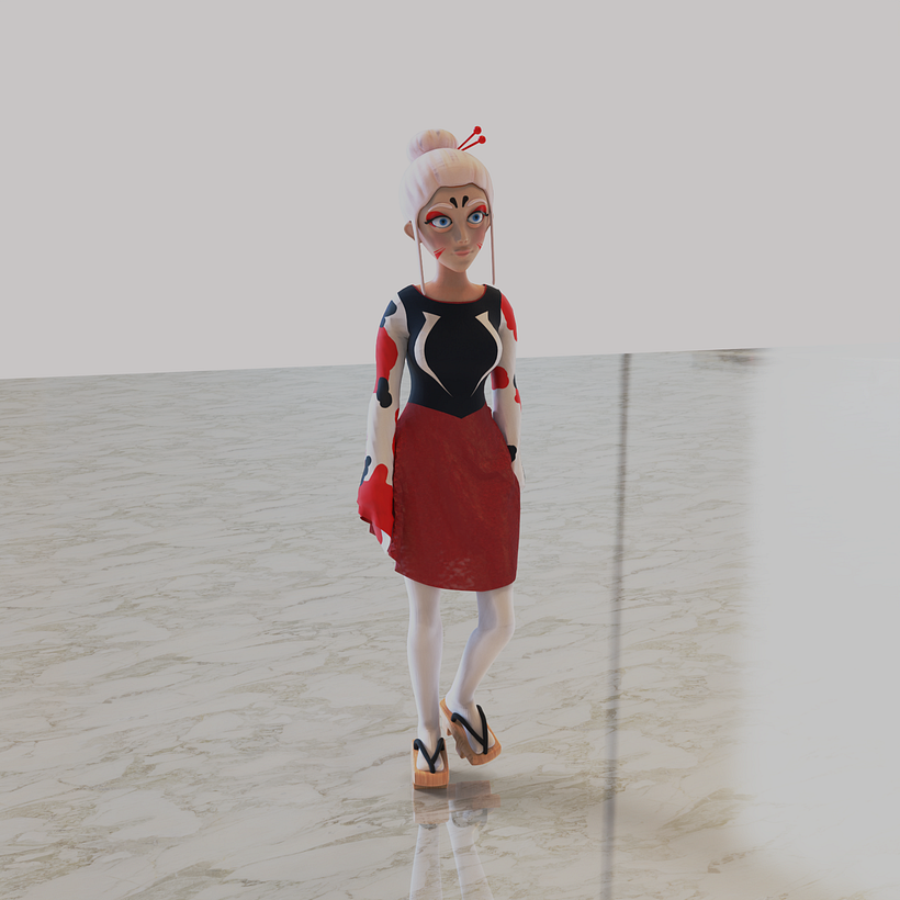 Mi proyecto del curso: Diseño de ropa 3D con Marvelous Designer para el personaje Kai. Hice también una animación (https://youtu.be/4daNDV_KqT4)  Angela Girón 2023 3