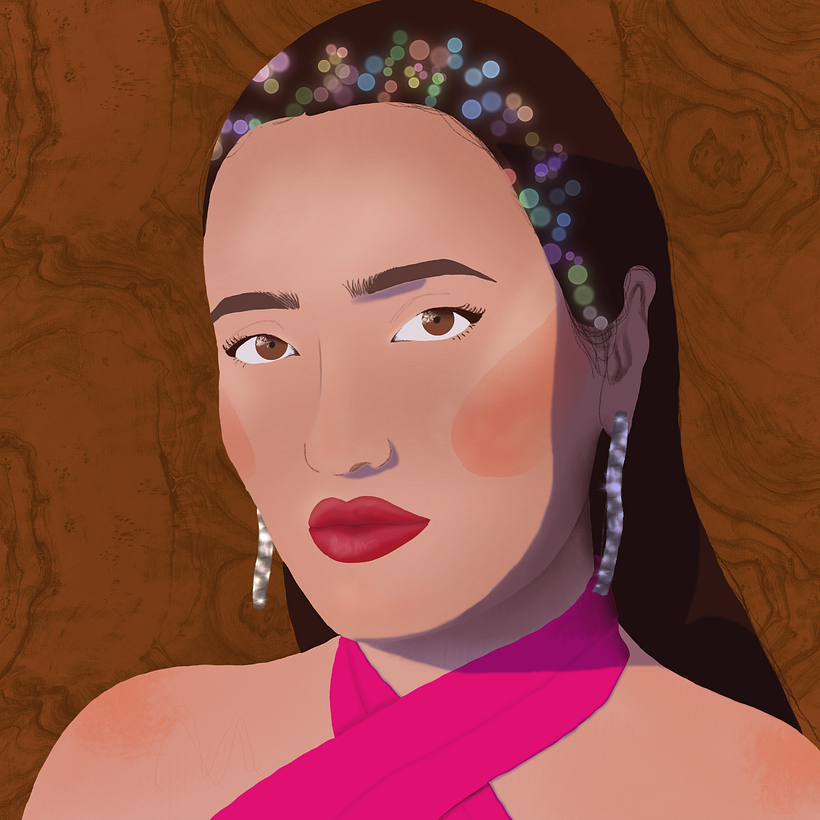 Ilustración digital, retrato de Marina Llorca, influencer y creadora de contenido para redes. 1