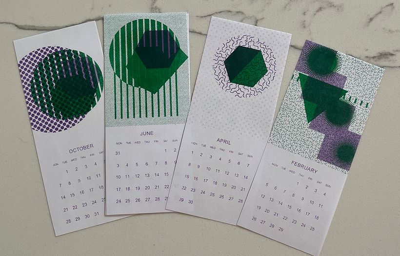 Green and Purple prints on printer paper
