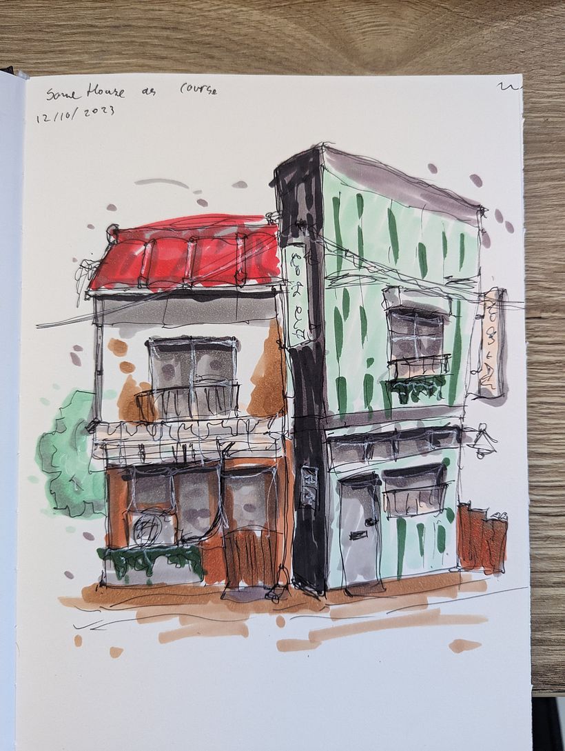 I'm using cheap markers with way too bright colors, so it was hard finding colors that work and allow blending.