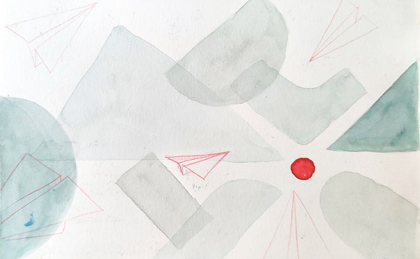 Transparencias con acentos rojos aviones de papel