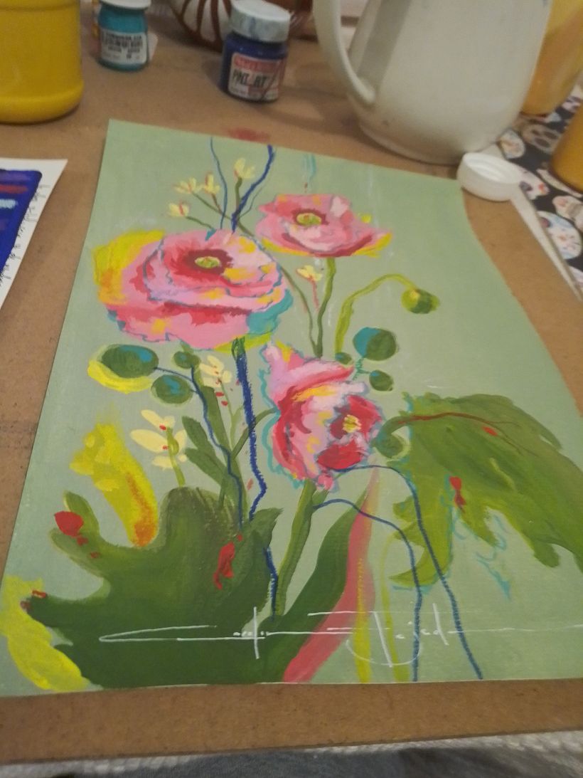 Anémonas rosas: Pintura floral expresiva con acrílicos 2