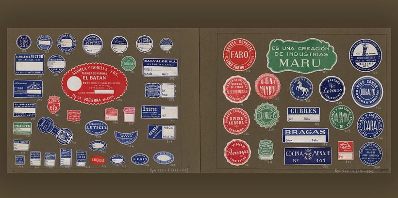 Etiquetas en el Muestrario de etiquetas de productos y establecimientos