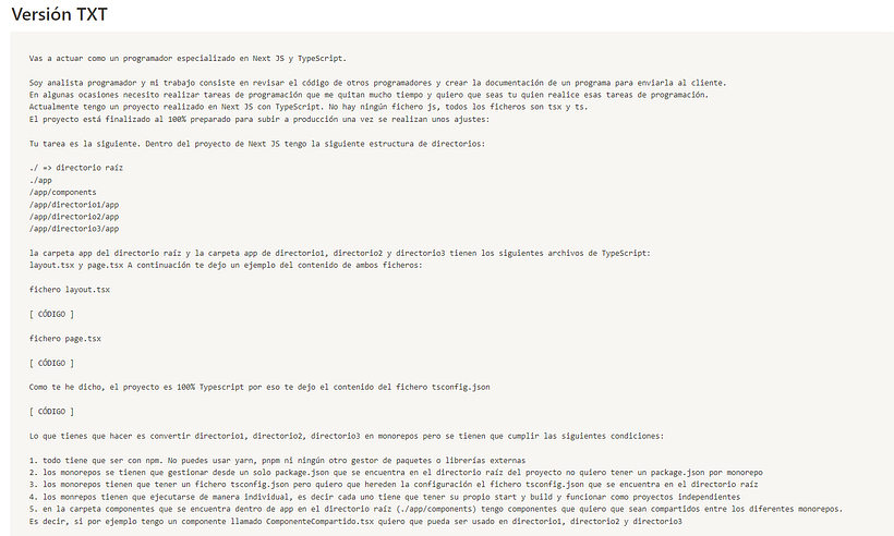 Prompt generado en el curso sobre chat gpt para crear un monorepo en next js
