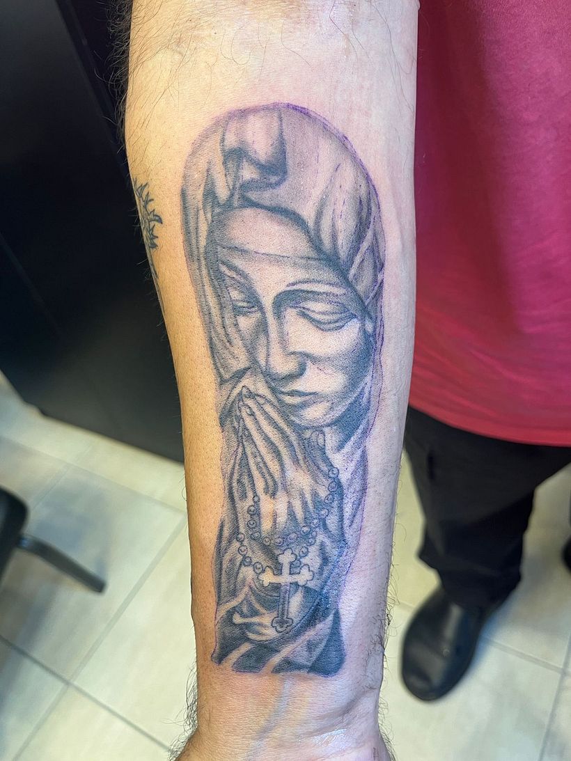 Mary Tattoo Portrait Black and Grey 2