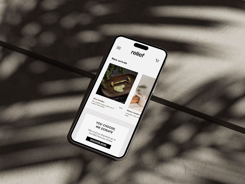 Pantalla de inicio de la app Relief