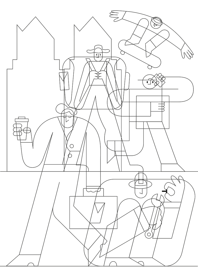 City Characters in Bold Flat Style - Traditional illustration