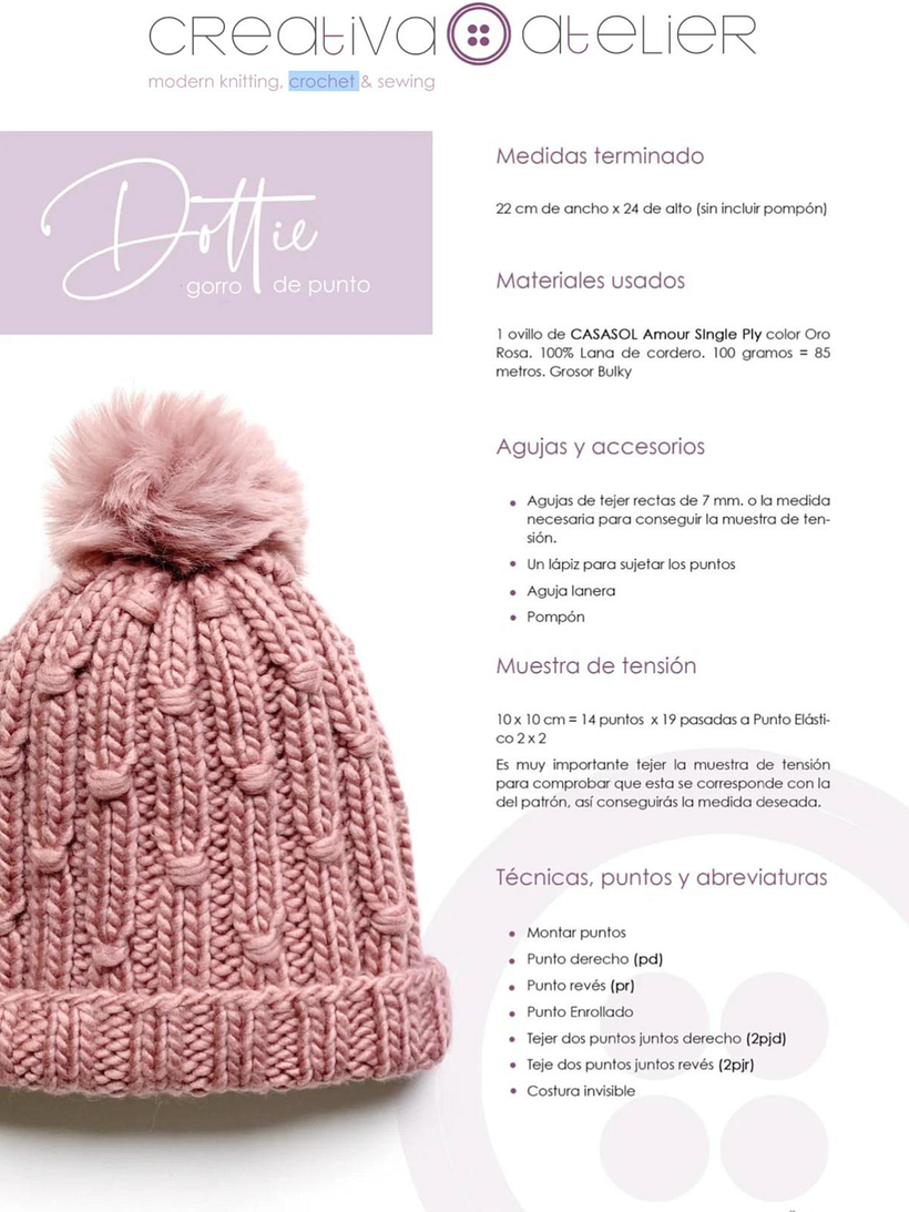 This is what one of the PDF pages looks like. Follow the explanations step by step to knit your wool hat.
