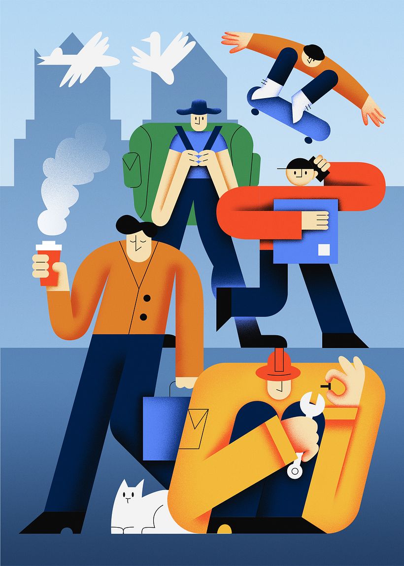 City Characters in Bold Flat Style - Traditional illustration