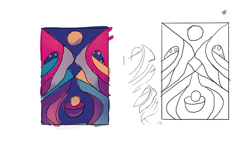 Initial sketch works and inking for concept 2
