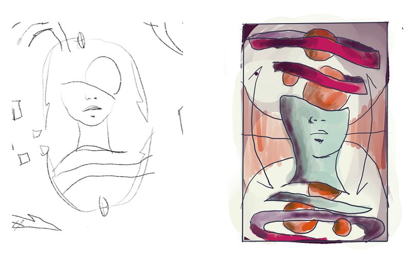 Initial inking and sketching for concept 1