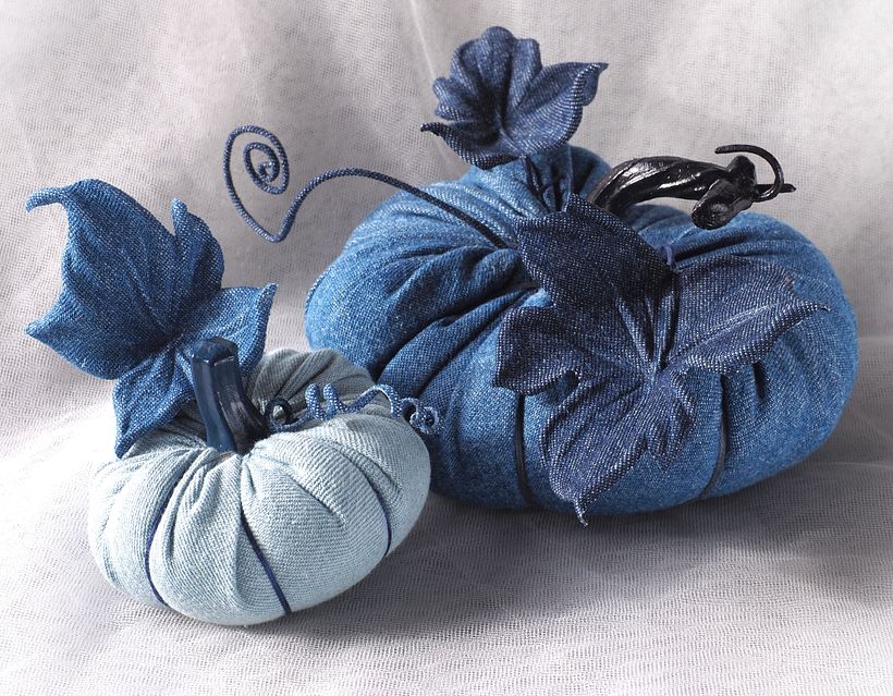 Pumpkins in different shades of denim for a spot of fun