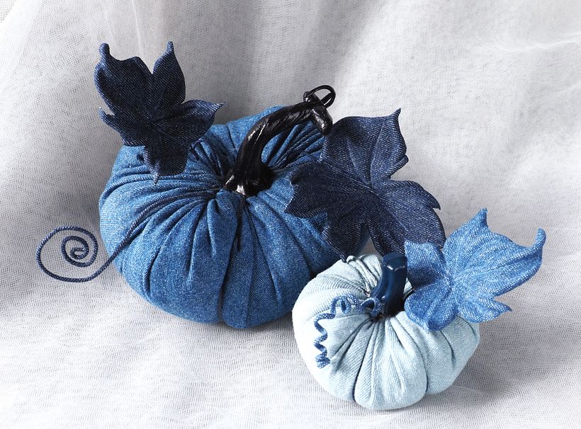 Pumpkins in different shades of denim for a spot of fun