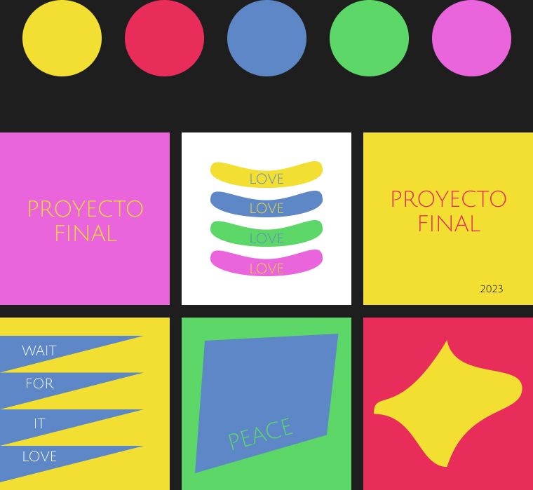 Proceso del proyecto final definiendo paleta de colores, formas y tipografía. 
