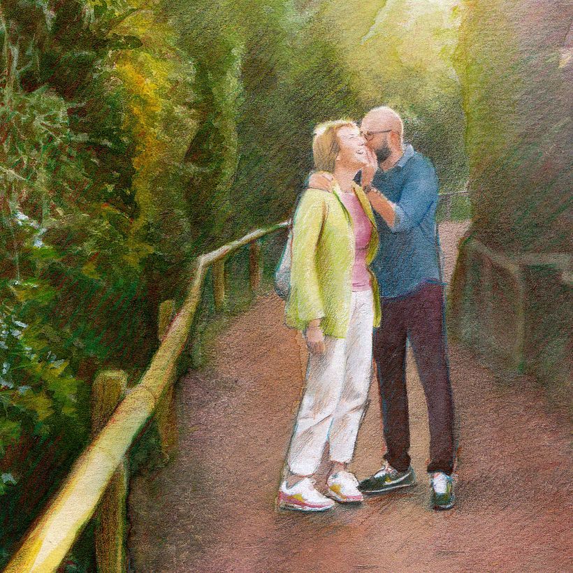 Couple and forest realistic watercolor portrait 4