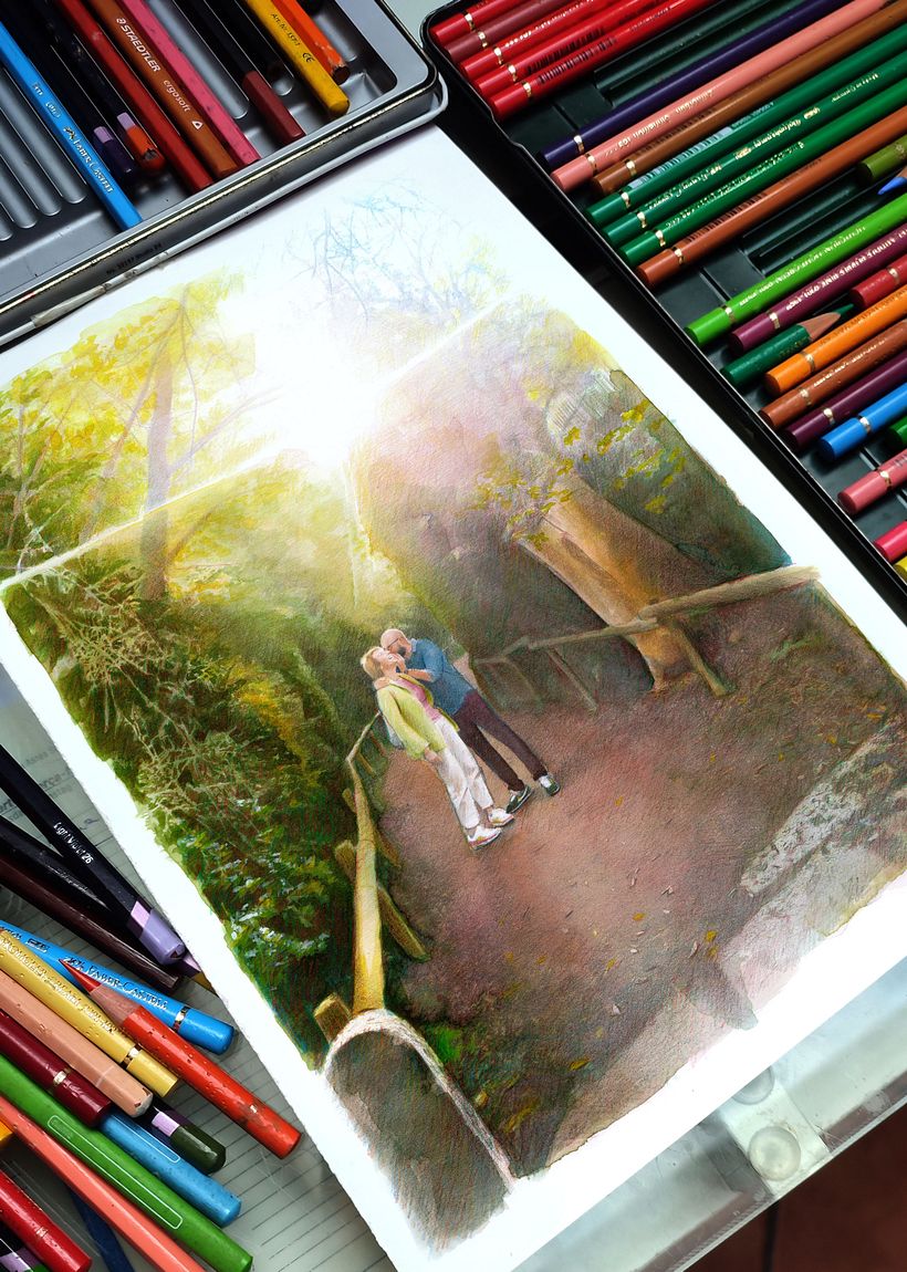 Couple and forest realistic watercolor portrait 5