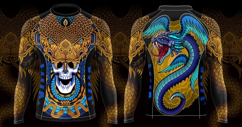 I did 2 different illustrations for this Rashguard.  The first one has a skull face.