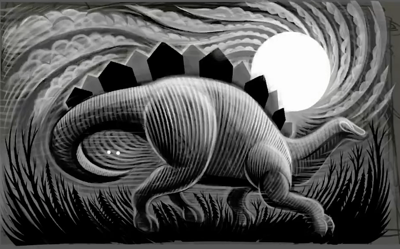 I scan the sketch and import it into Adobe Fresco where I begin rendering the image by adding highlights and shadows.  