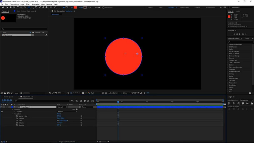 You can animate any simple shape, in this case you are going to work with an ellipsis.