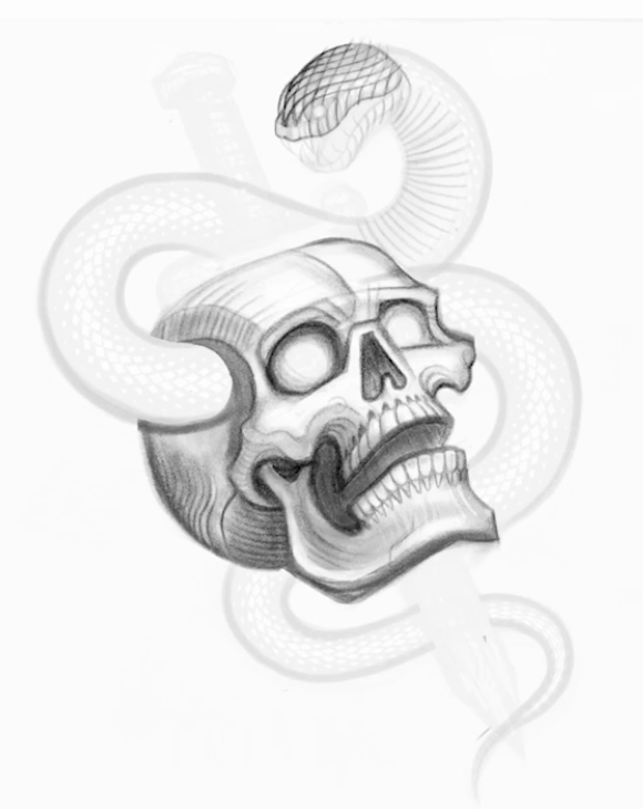 After I scanned the image, I started to build up some shadows using the graphite brush.  