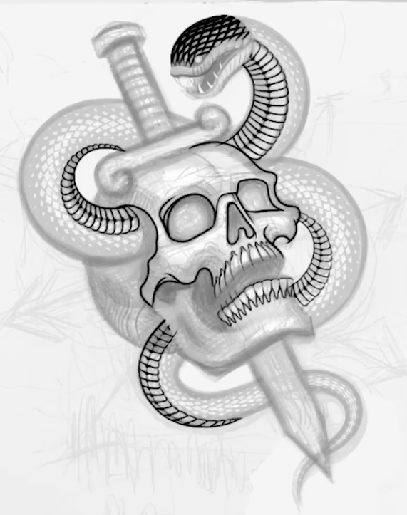 Then I created a separate layer and began the inking process.  First, drew the contour lines....