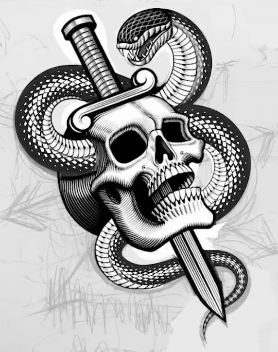 For the snake's skin I created a pattern in illustrator and used it to make a brush. 
