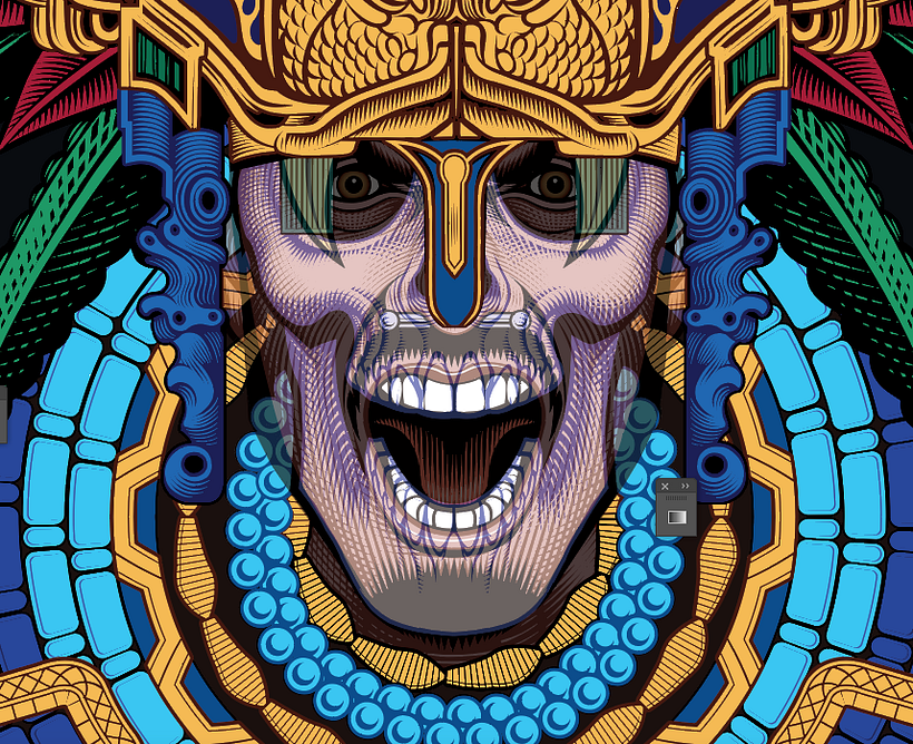 I kept the transparency at 50% while drawing the face so I could line up the features with the underlying skull.   