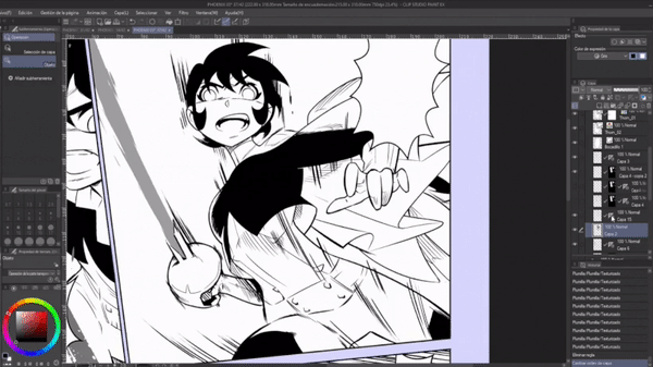 Kinetic lines on the character.