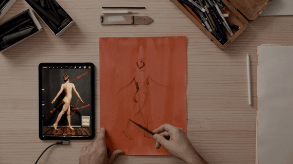 The last step is to outline the drawing with shadows and lights.