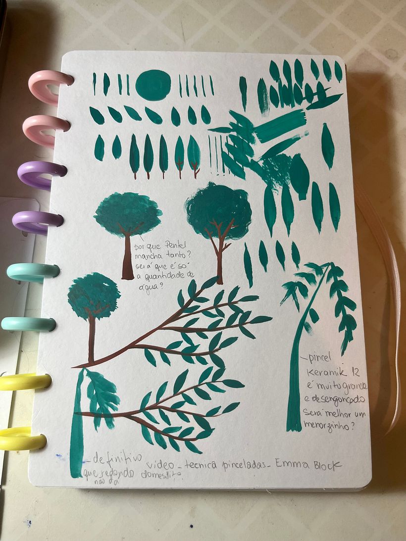 Pinceladas, mistura de cores e comentários