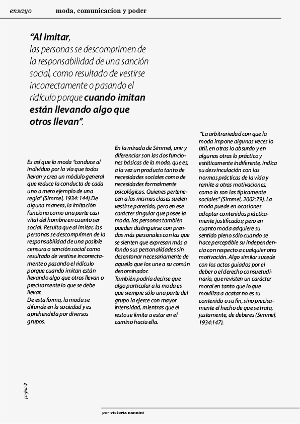 edicion y editorial de Moda, Comunicación y Poder, un texto de victoria nannini.  12