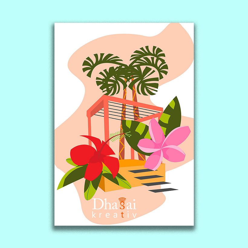 Stylized Vector Illustrations with Gazebo and florals