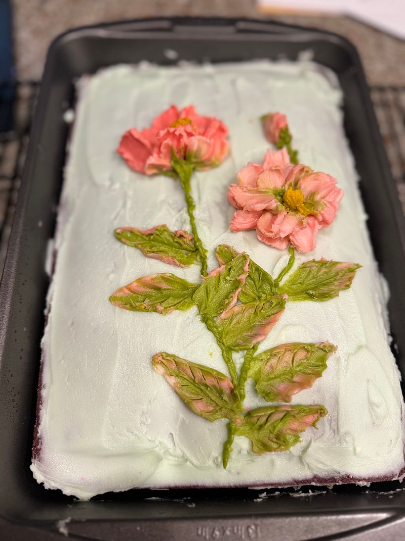 Roses on Red Velvet Cake