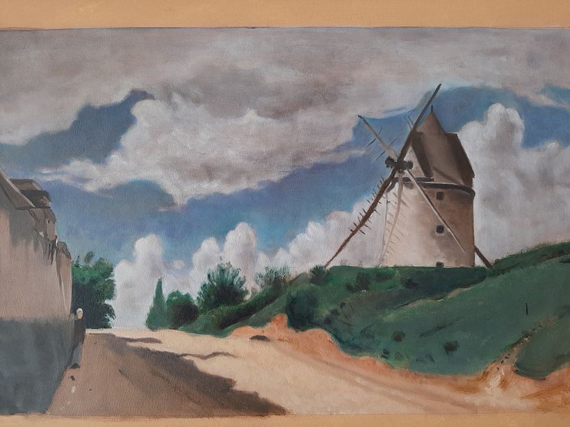 copie, du Moulin de Picardie de Corot, que j'ai réalisé à l huile sur carton entoilé exposée centre des Impôts Paris 16