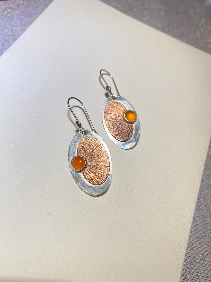 Textured Sunburst Oval Earrings with Carnelian - Jewelry Design