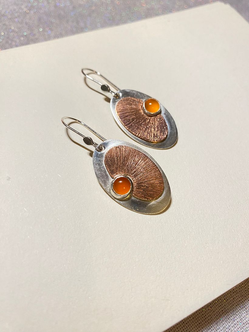 Textured Sunburst Oval Earrings with Carnelian - Jewelry Design