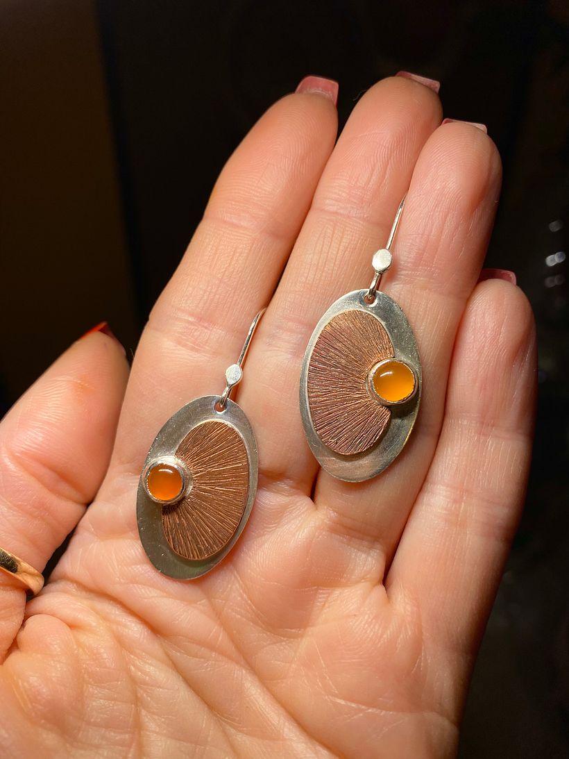Textured Sunburst Oval Earrings with Carnelian - Jewelry Design
