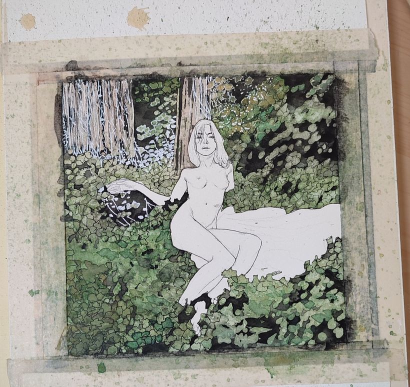 Removed masking fluid and adding details (with marker also)