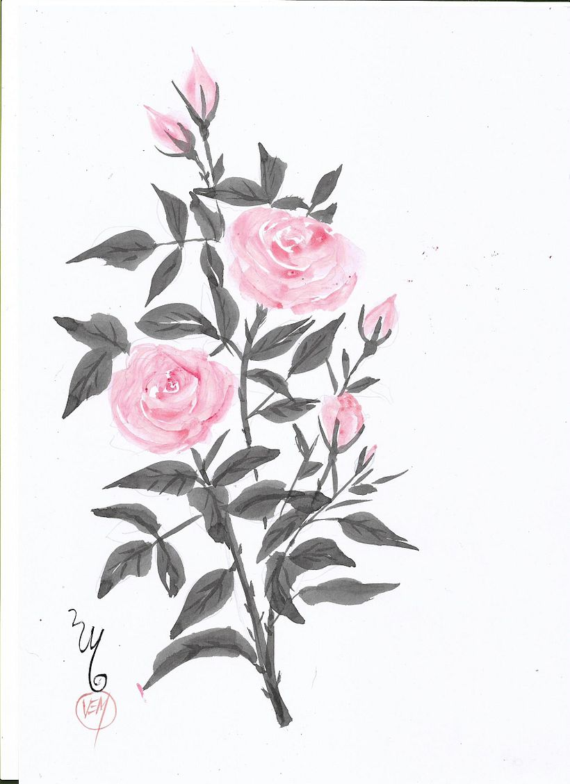 Meu projeto do curso: Pintura sumi-ê colorida para ilustrações forais 8