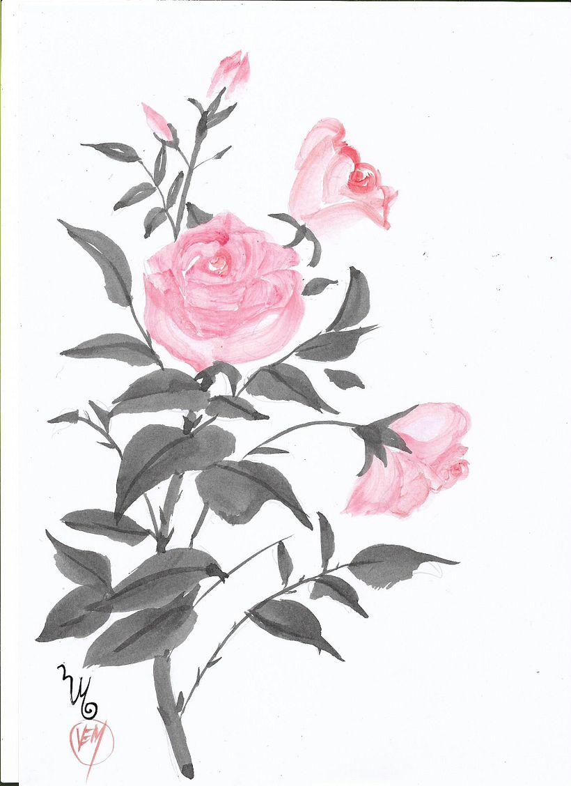 Meu projeto do curso: Pintura sumi-ê colorida para ilustrações forais 9