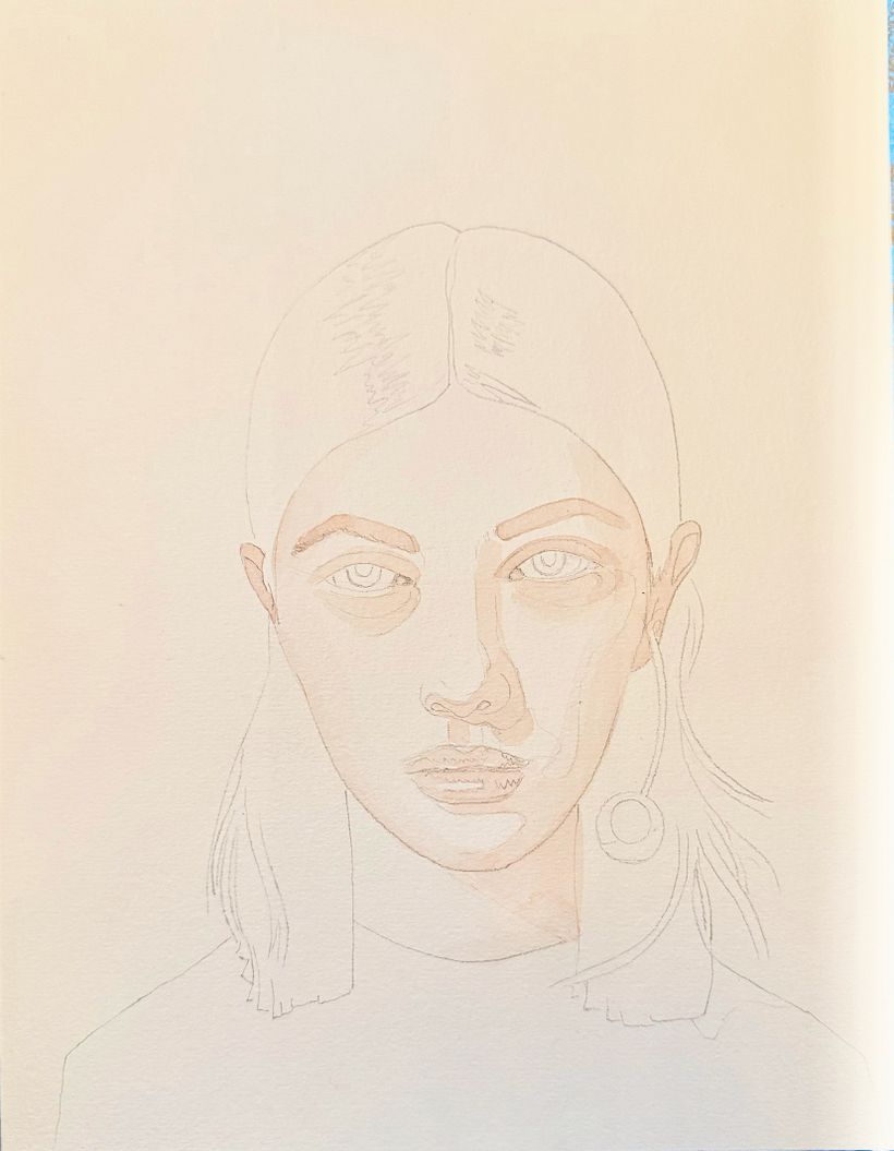 Portrait féminin aux feuilles dorées - Illustration traditionnelle