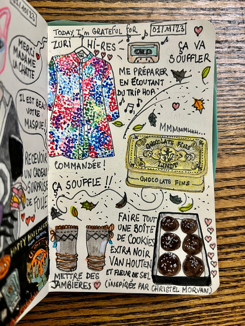 A very windy day, wearing my leg warmers and making extra black bitter chocolate cookies. I order a Zuri !