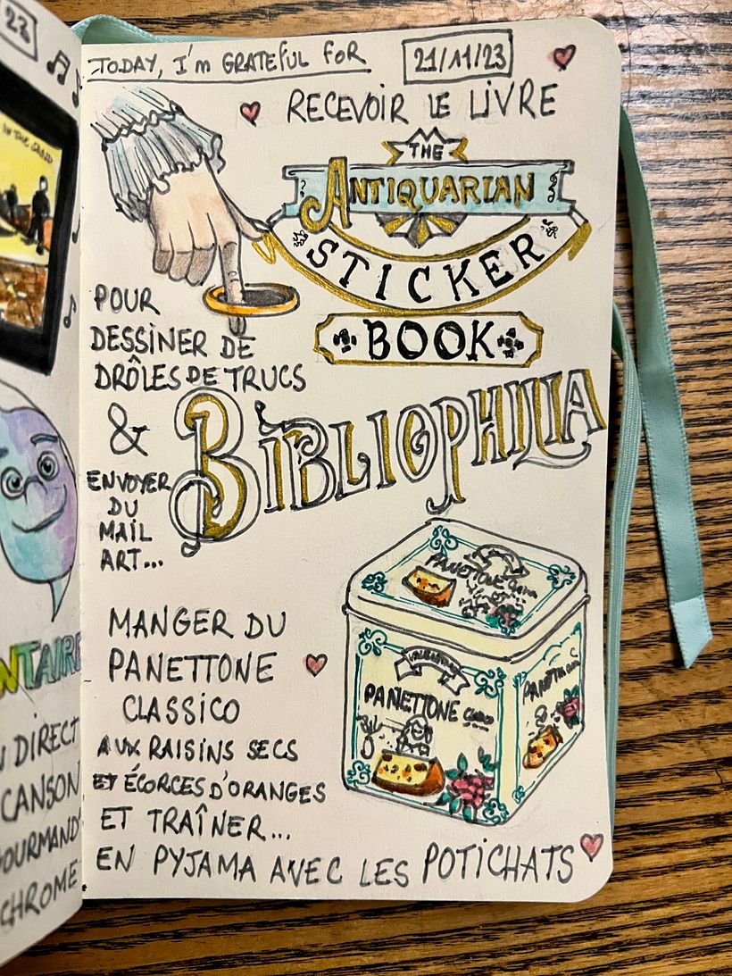 I receive a great stickers book, it's my first ever, and we nibble Panettone in our pyjamas with the Potichats