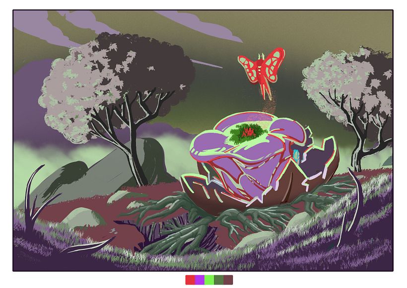 For the terror I choose light green with red and purple to bridge, they make the image eerie