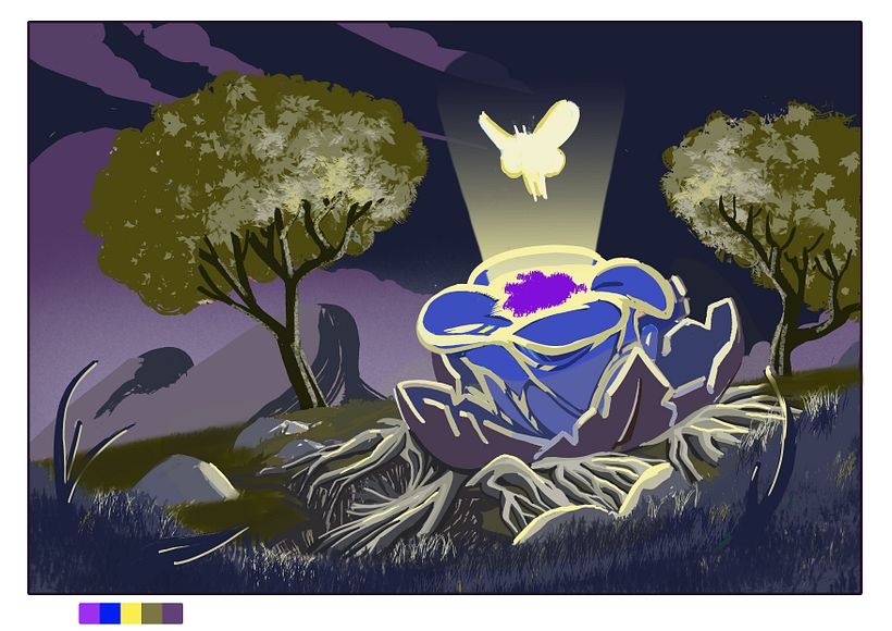 For the "Mistery" I chose purple with yellow and blue. It looked darker on the Wacom..