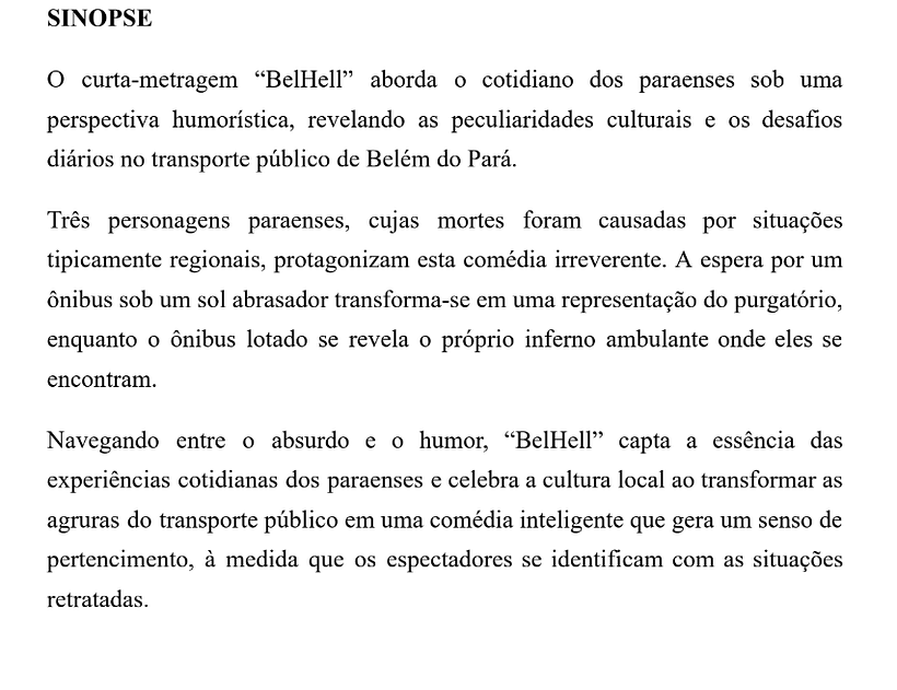 Meu projeto do curso: Storytelling para roteiros de curta-metragem - BELHELL - Roteiro - curta-metragem 1