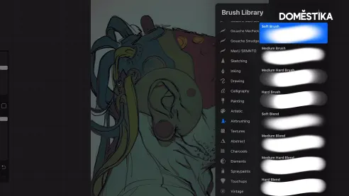 Use the basic brushes to apply different textures and shadows, customizing your illustration.