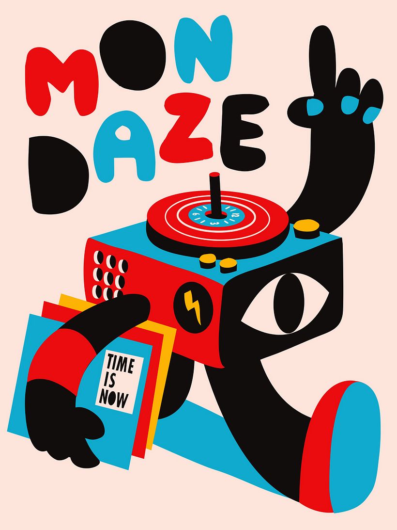 Playful Record-Head Mascot Illustration - Art Direction