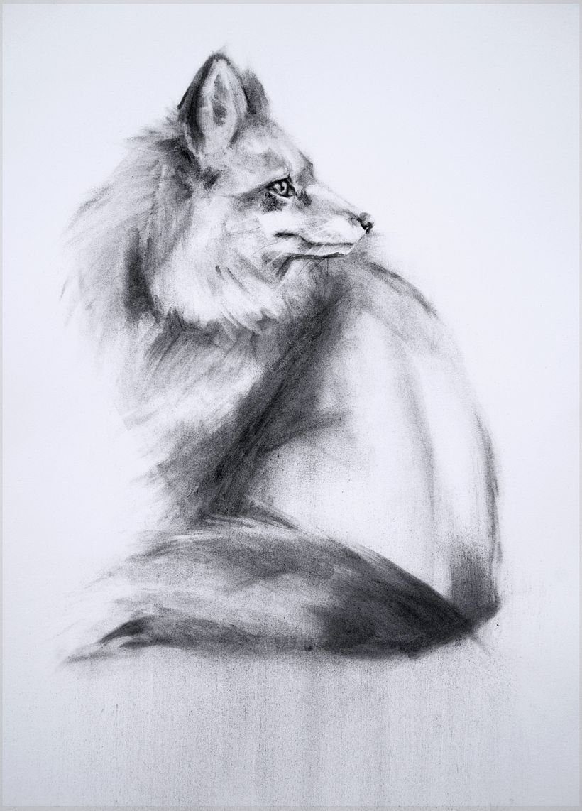 I reused the fox in charcoal from another project.