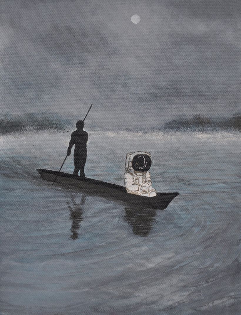 Astronauta y nativo. Acrílico sobre lienzo 1